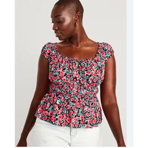 Old Navy Womens Floral Fitted Tie-Front Smocked Top Plus Size XXL